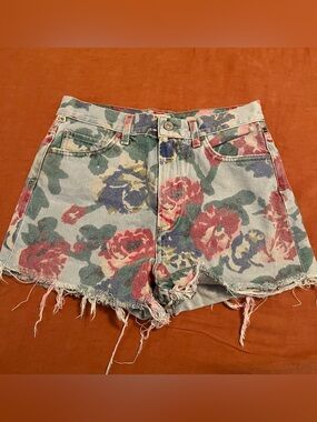Citizens Of Humanity Floral Denim Cutoff Shorts - Blue, Pink, Green